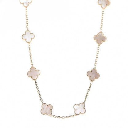 Van Cleef & Arpels 18K Yellow Gold Mother of Pearl 10 Motifs Vintage Alhambra Necklace 1 of 8
