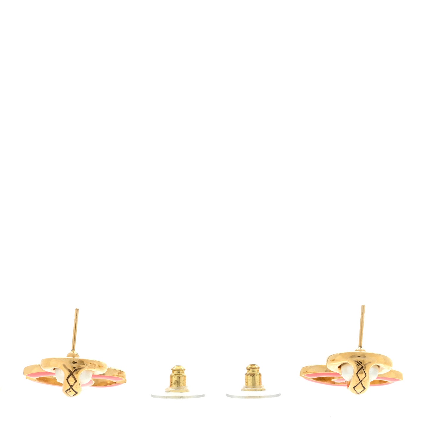 Metal Enamel Pearl CC Drop Earrings Gold Pink