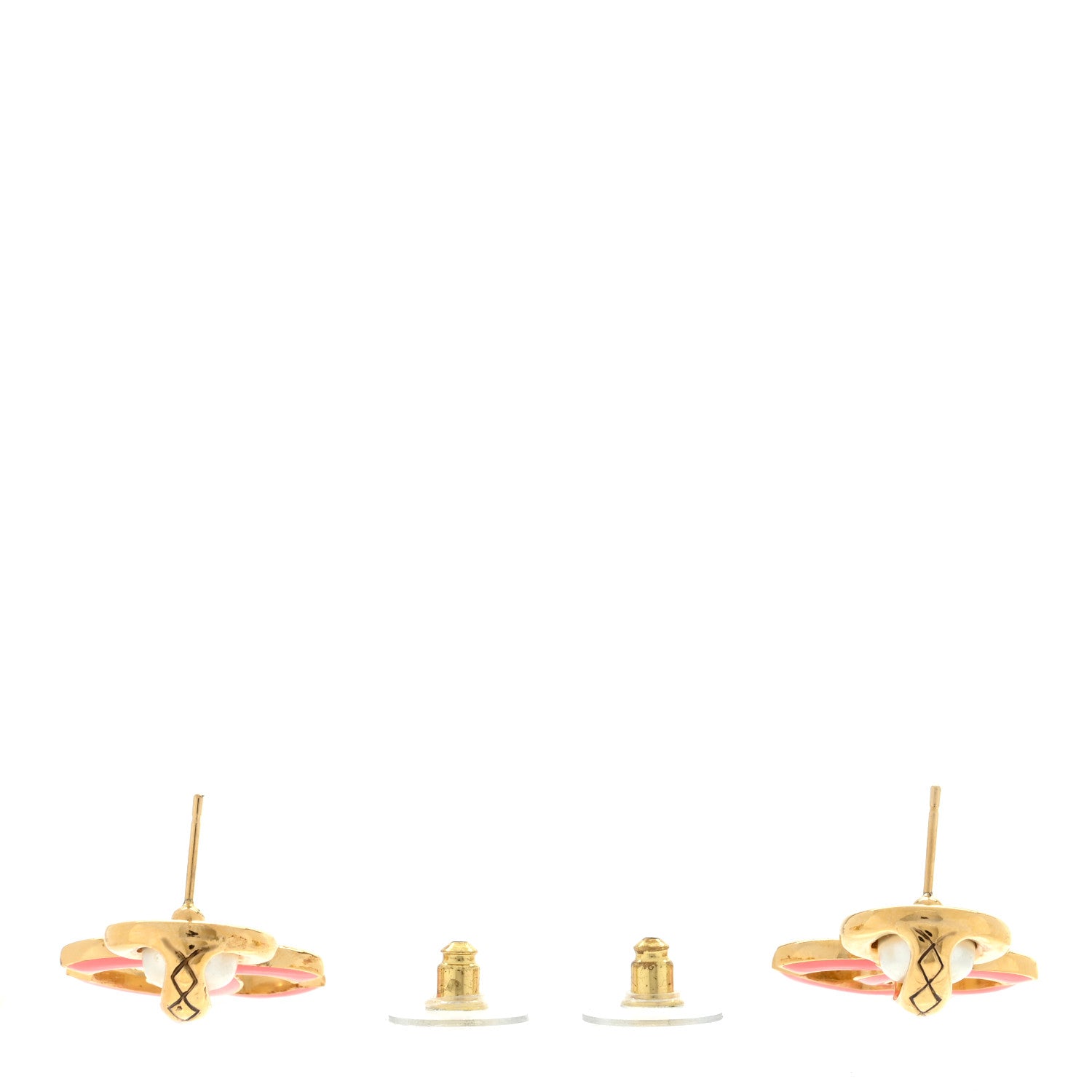 Chanel Metal Enamel Pearl CC Drop Earrings Gold Pink 3 of 4