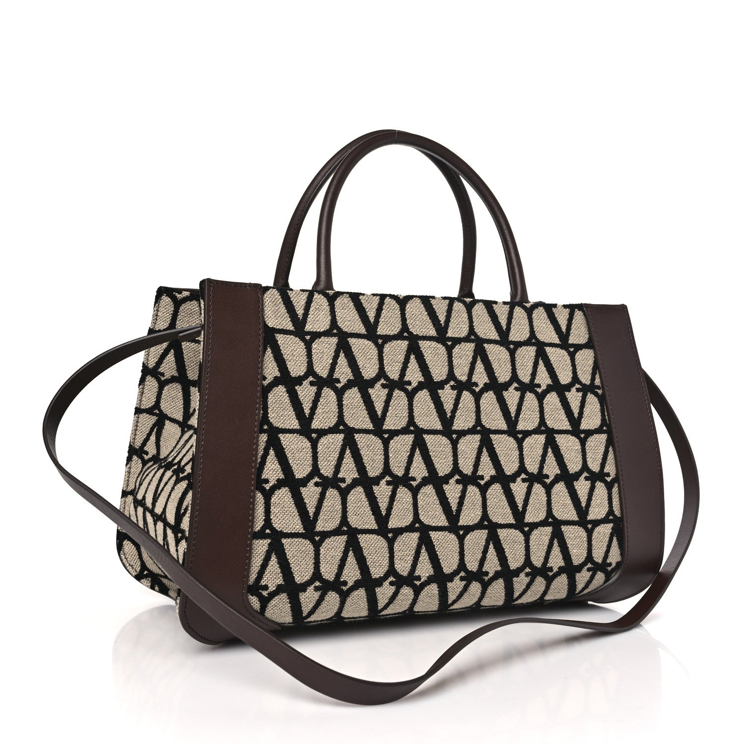 Valentino Garavani Toile Iconographe Calfskin Medium Vlogo Tote Naturale Black Fondant 3 of 8