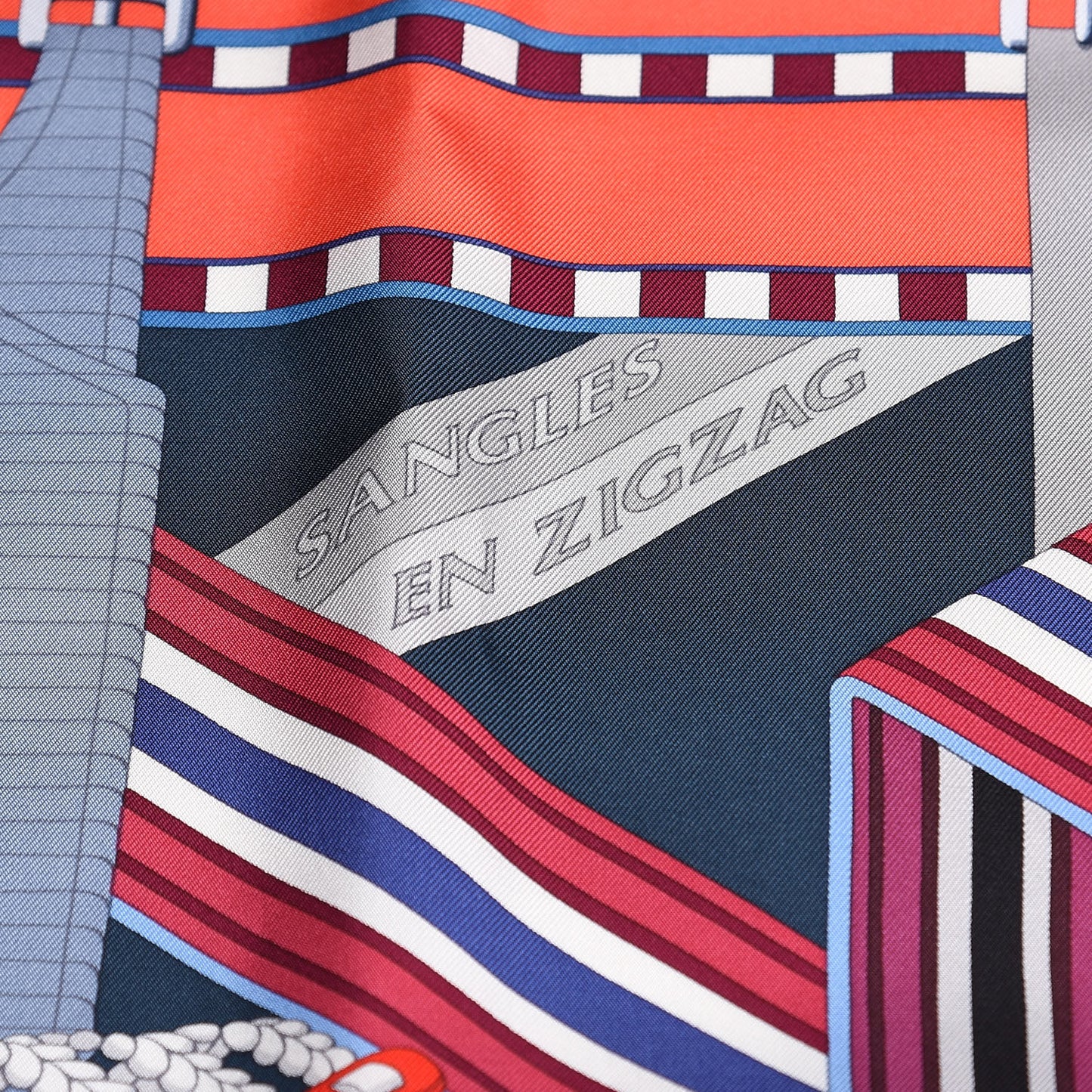 Silk Sangles En Zigzag Scarf 90 Ardoise Rouge Gris Bleuete