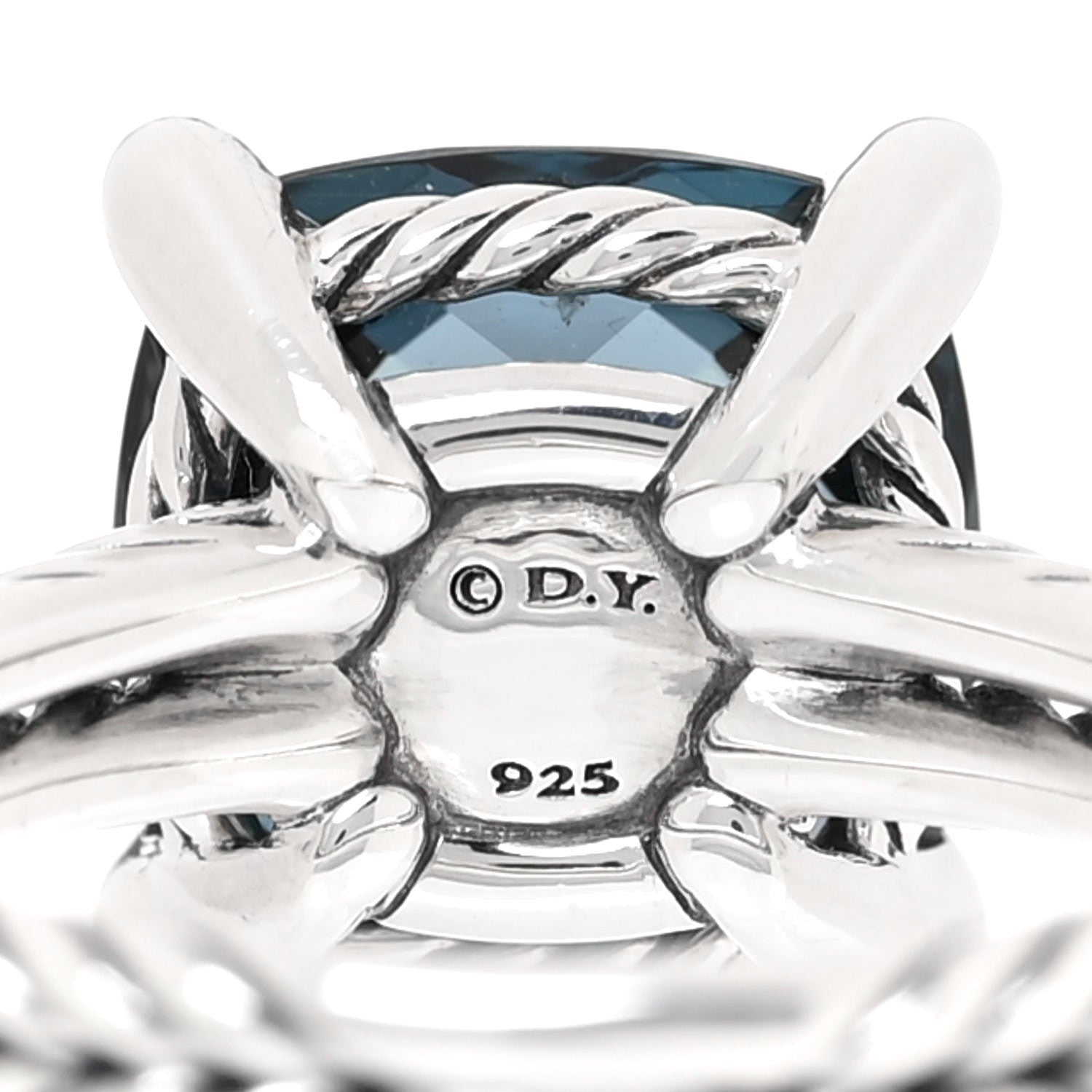 David Yurman Sterling Silver Diamond Hampton Blue Topaz 11mm Chatelaine Ring 55 7.25 4 of 4