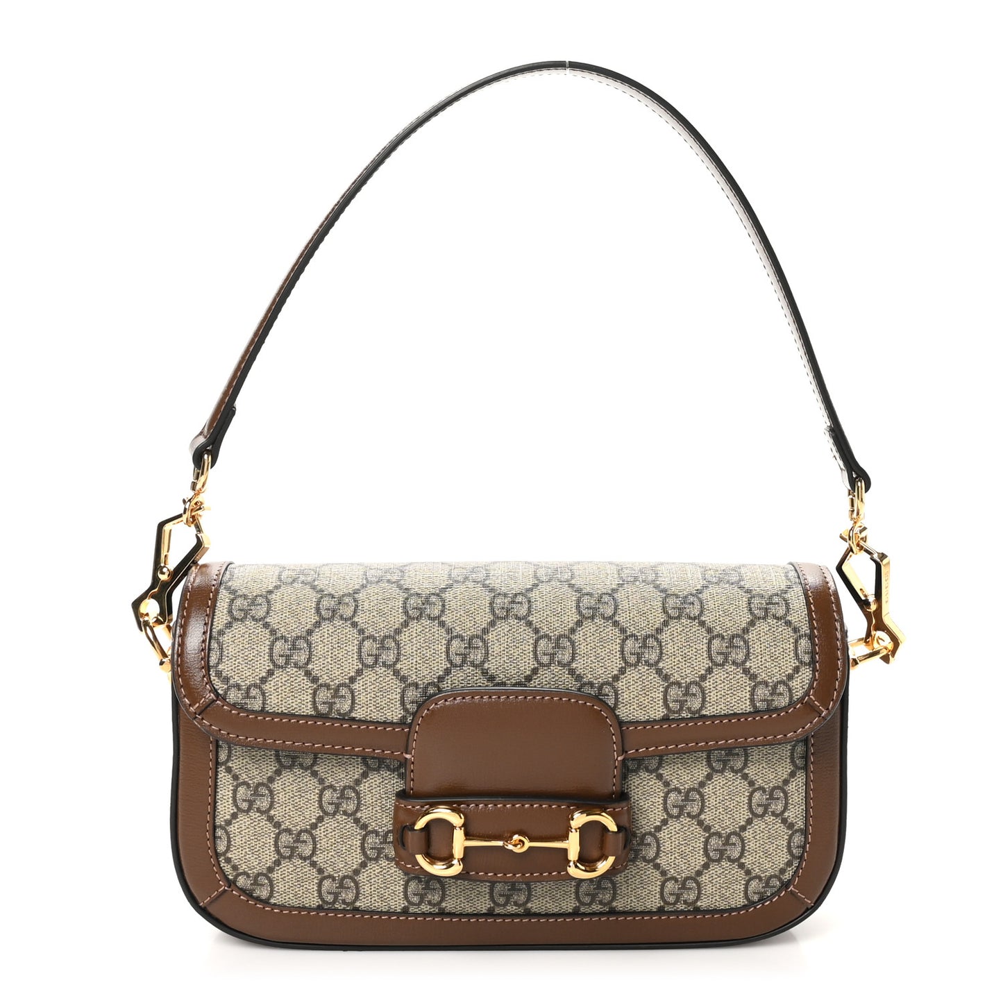 GG Supreme Monogram Small Horsebit 1955 Chain Shoulder Bag Beige Ebony Brown Sugar