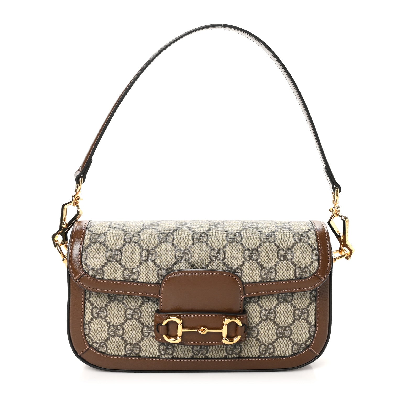 Gucci GG Supreme Monogram Small Horsebit 1955 Chain Shoulder Bag Beige Ebony Brown Sugar 1 of 10