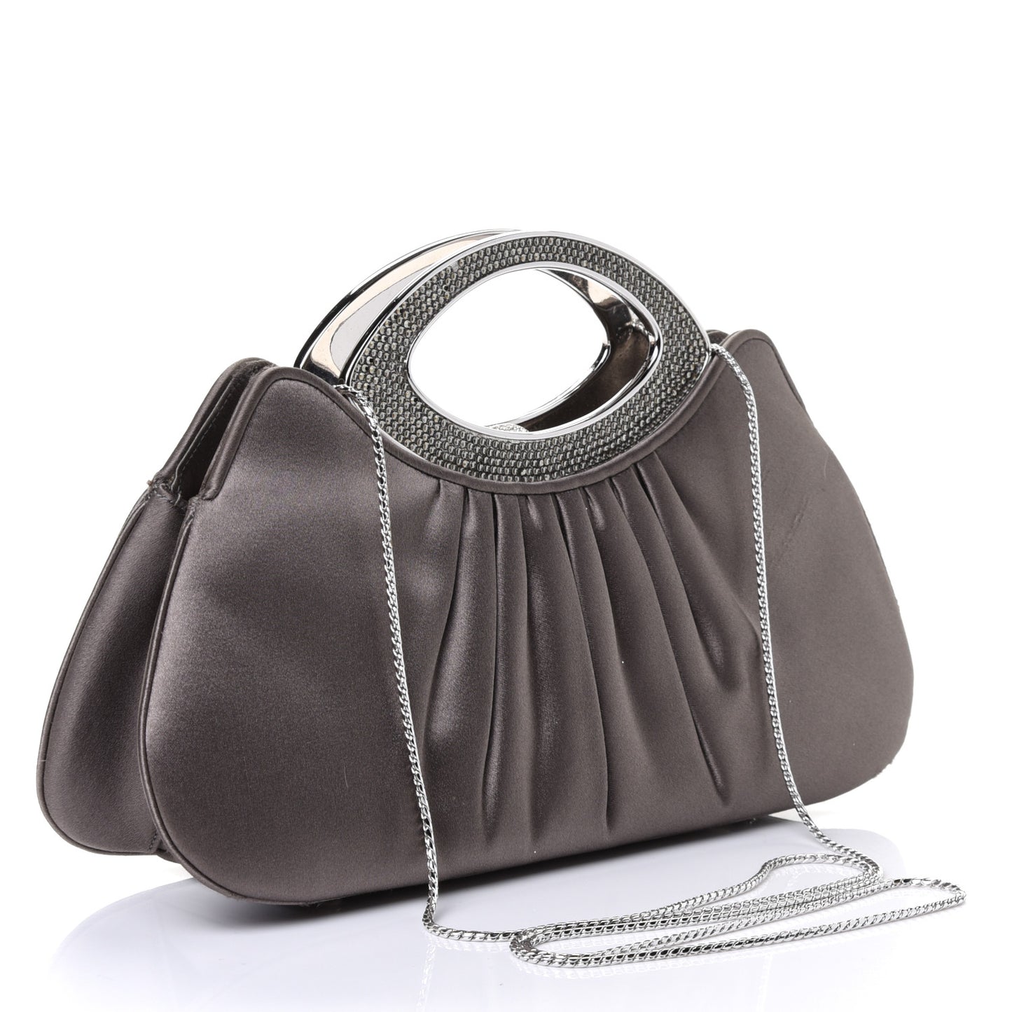 Satin Crystal Framed Evening Clutch Silver