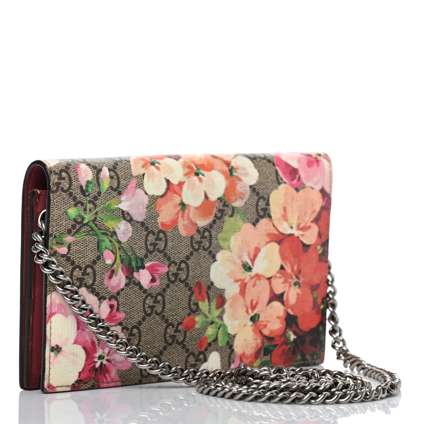 GG Supreme Monogram Blooms Chain Wallet Beige Multicolor Dry Rose