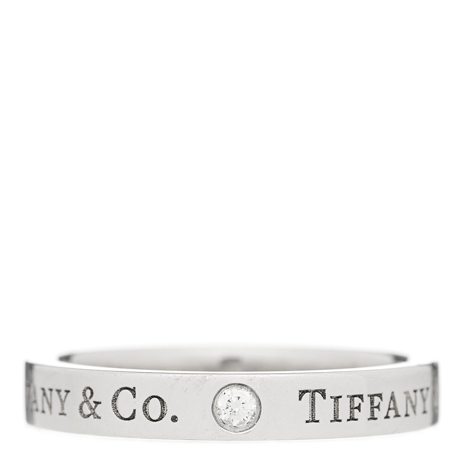 Tiffany Platinum Diamond Logo Band Ring 49 5 1 of 4