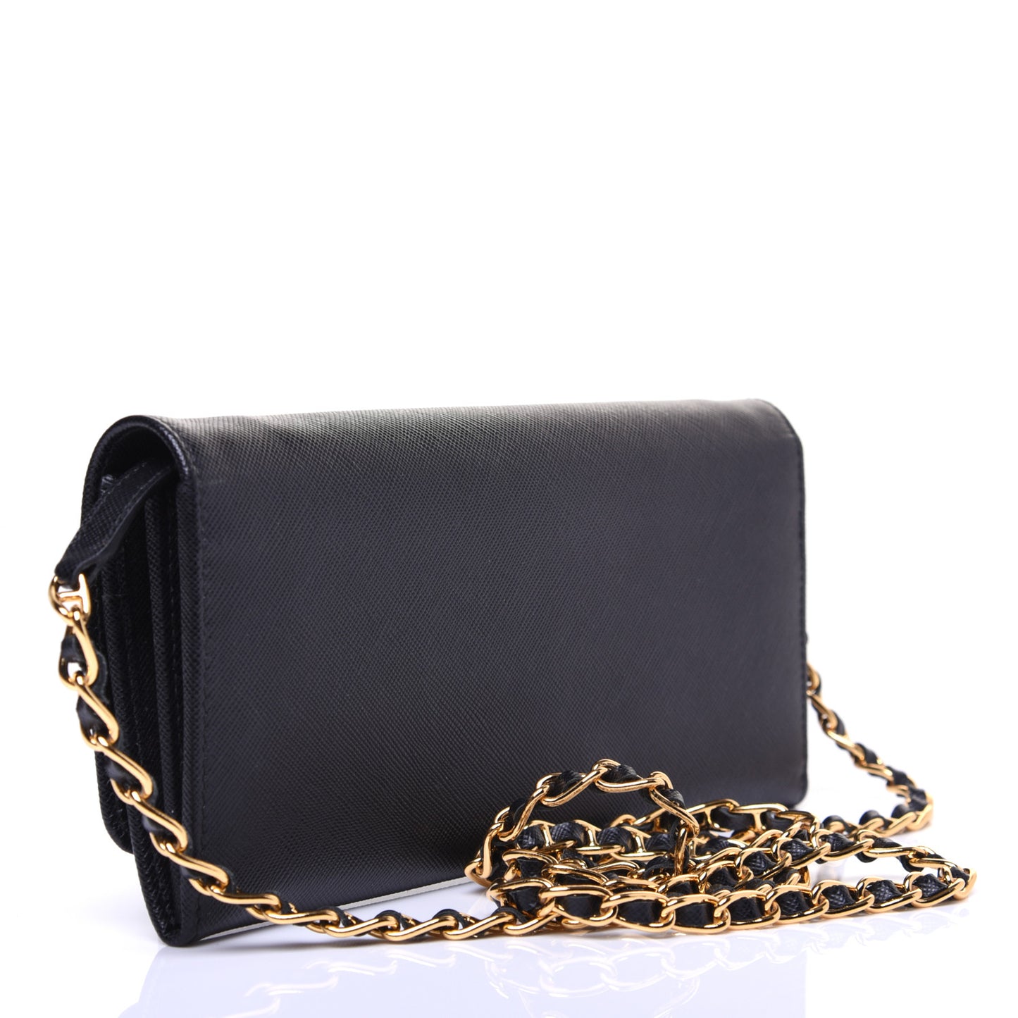 Saffiano Metal Oro Chain Wallet Black