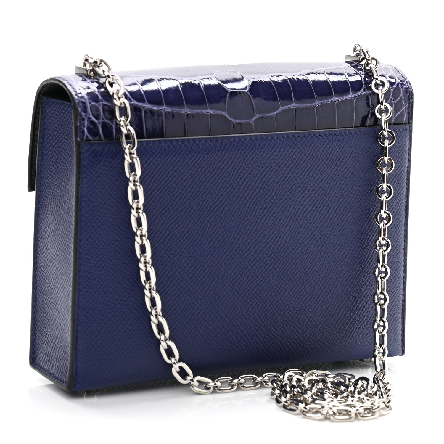 Hermes Epsom Shiny Alligator Mini Verrou Chaine Bag Bleu Encre Black 3 of 11