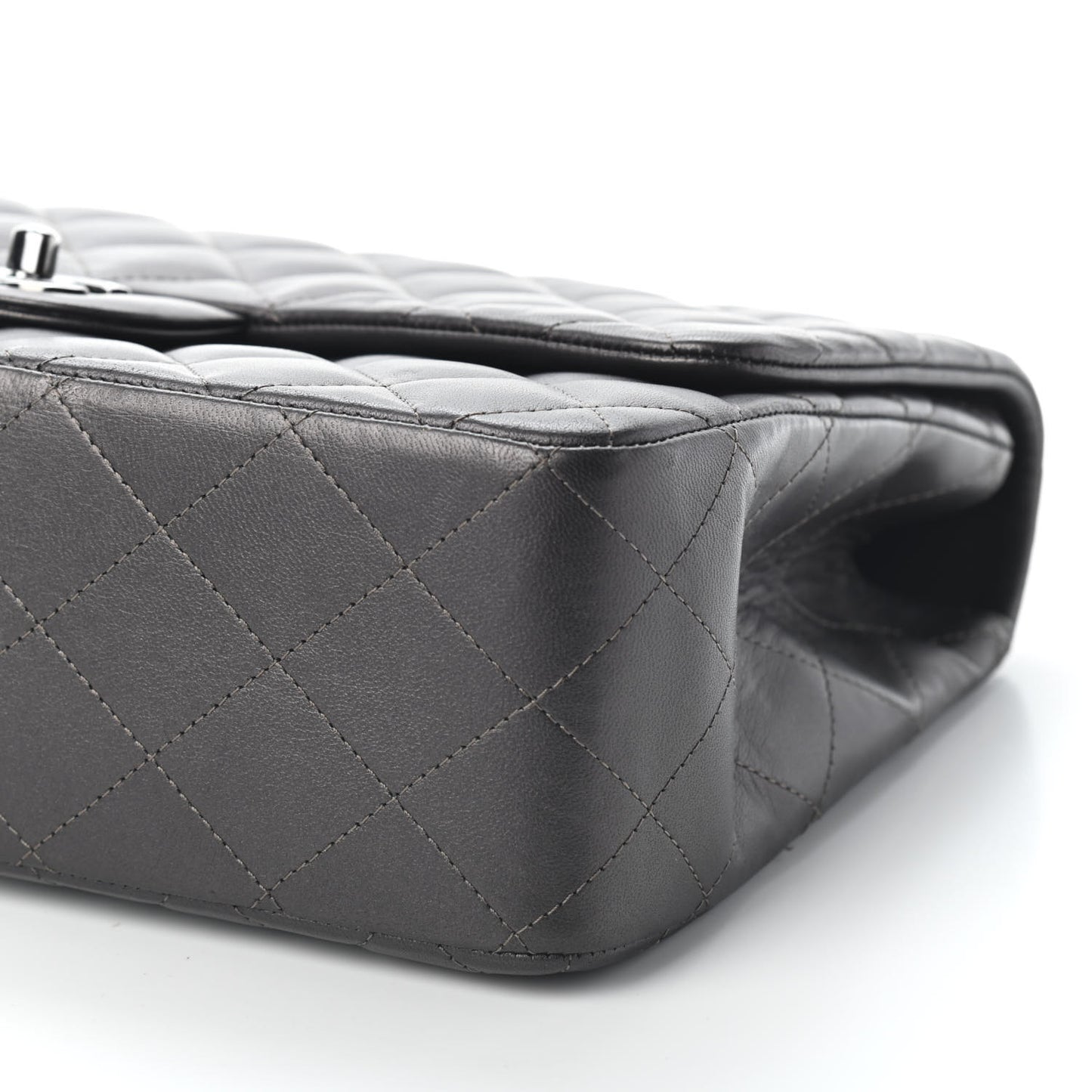 Metallic Lambskin Quilted Jumbo Single Flap Dark Grey