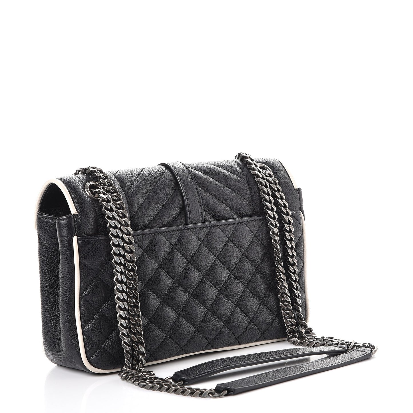 Grained Calfskin Tri-Quilt Monogram Medium College Bag Black White