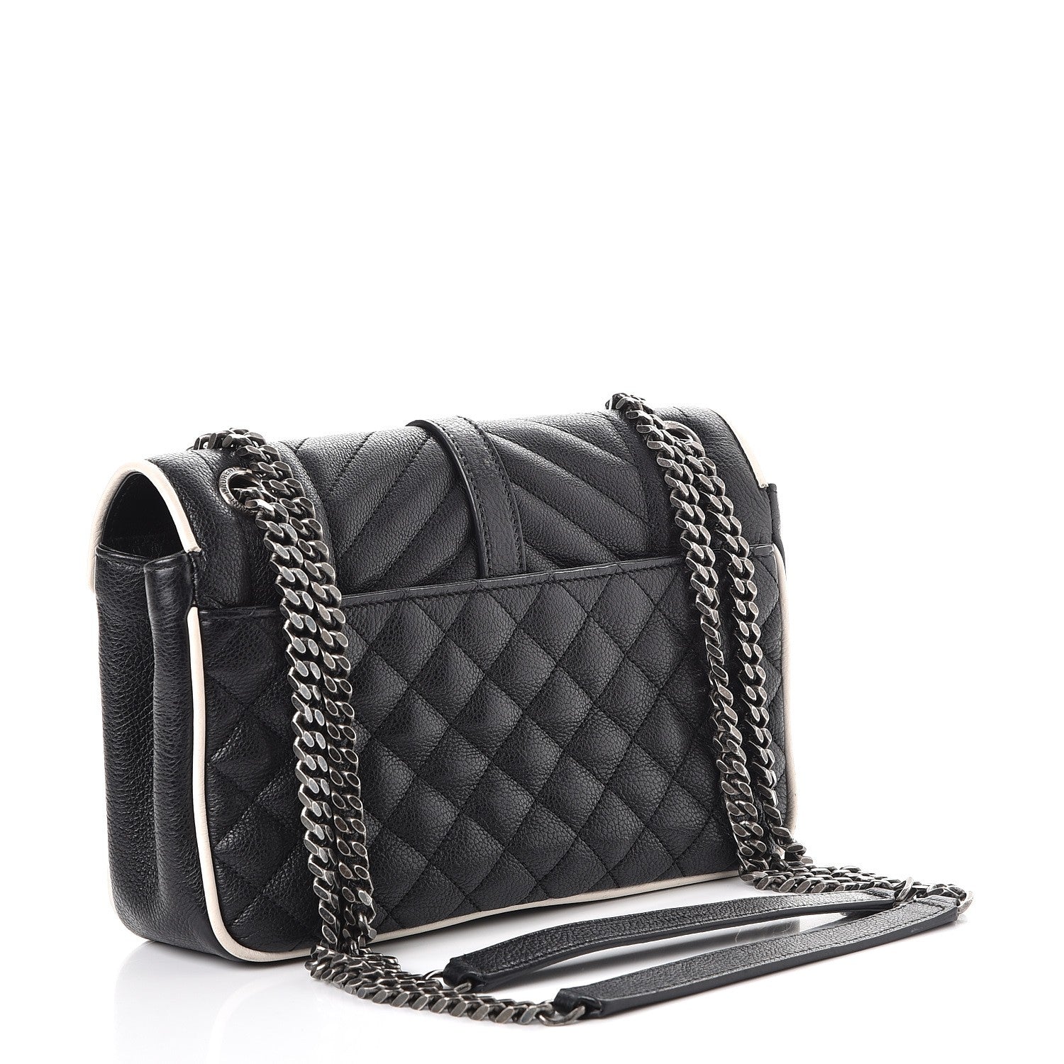 Saint Laurent Grained Calfskin Tri-Quilt Monogram Medium College Bag Black White 4 of 13