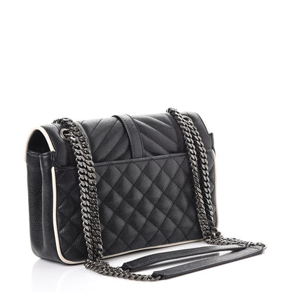 Saint Laurent Grained Calfskin Tri-Quilt Monogram Medium College Bag Black White 4 of 13