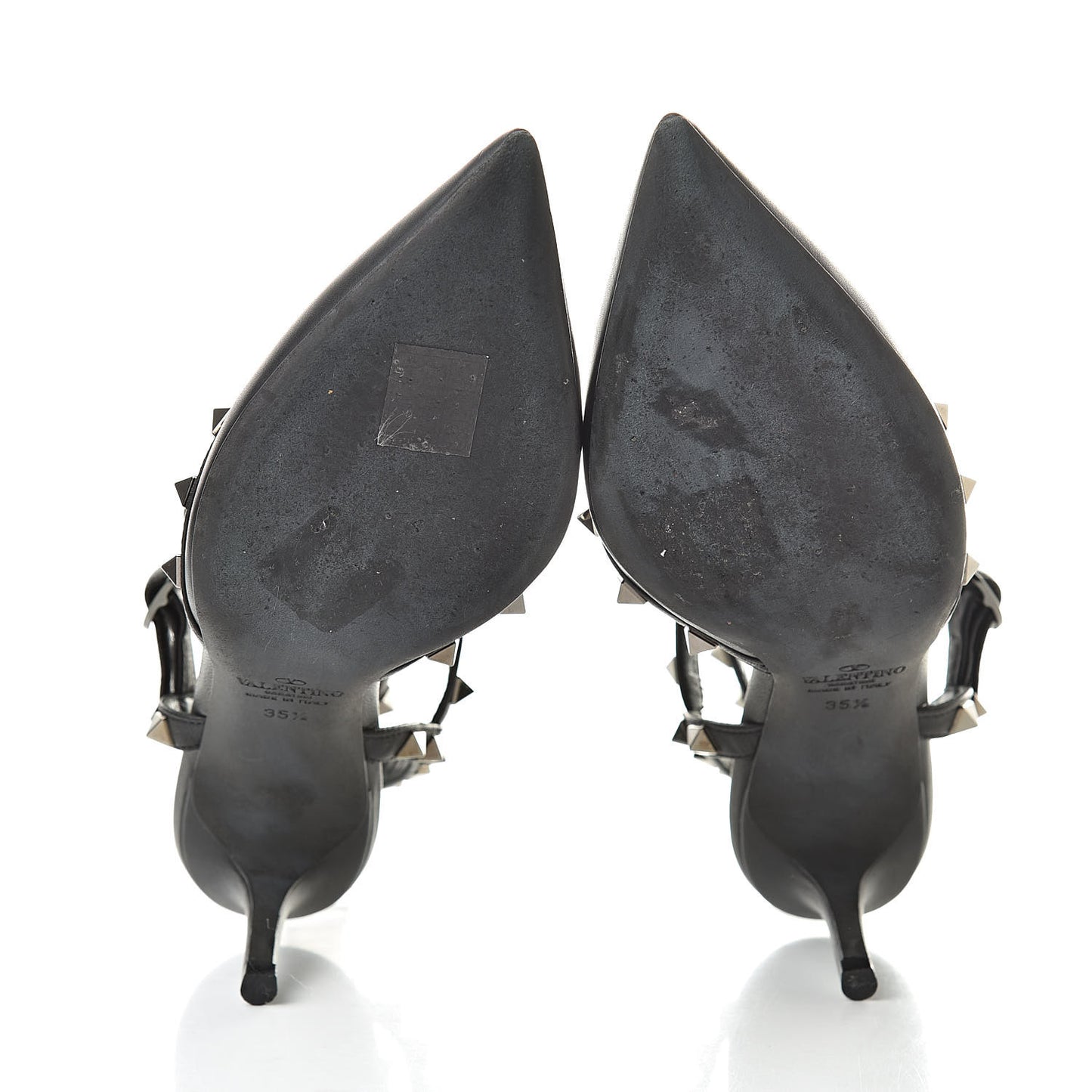 Nappa Rockstud Ankle Strap Low Heel Pumps 35.5 Black