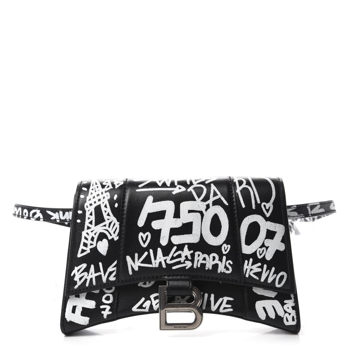 Calfskin Graffiti Hourglass Belt Bag S Black White