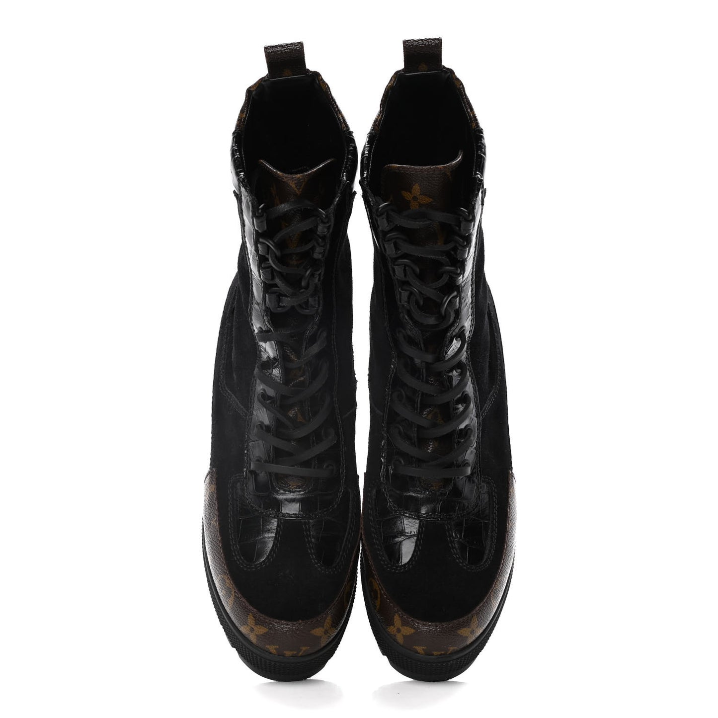 Suede Calfskin Monogram Laureate Platform Desert Boots 38 Black