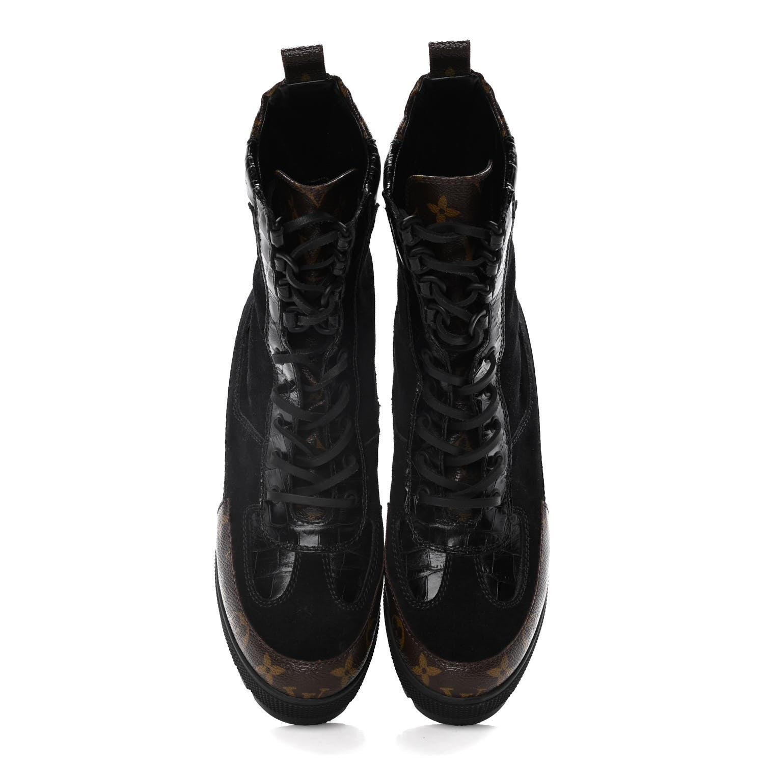 Louis Vuitton Suede Calfskin Monogram Laureate Platform Desert Boots 38 Black 5 of 13