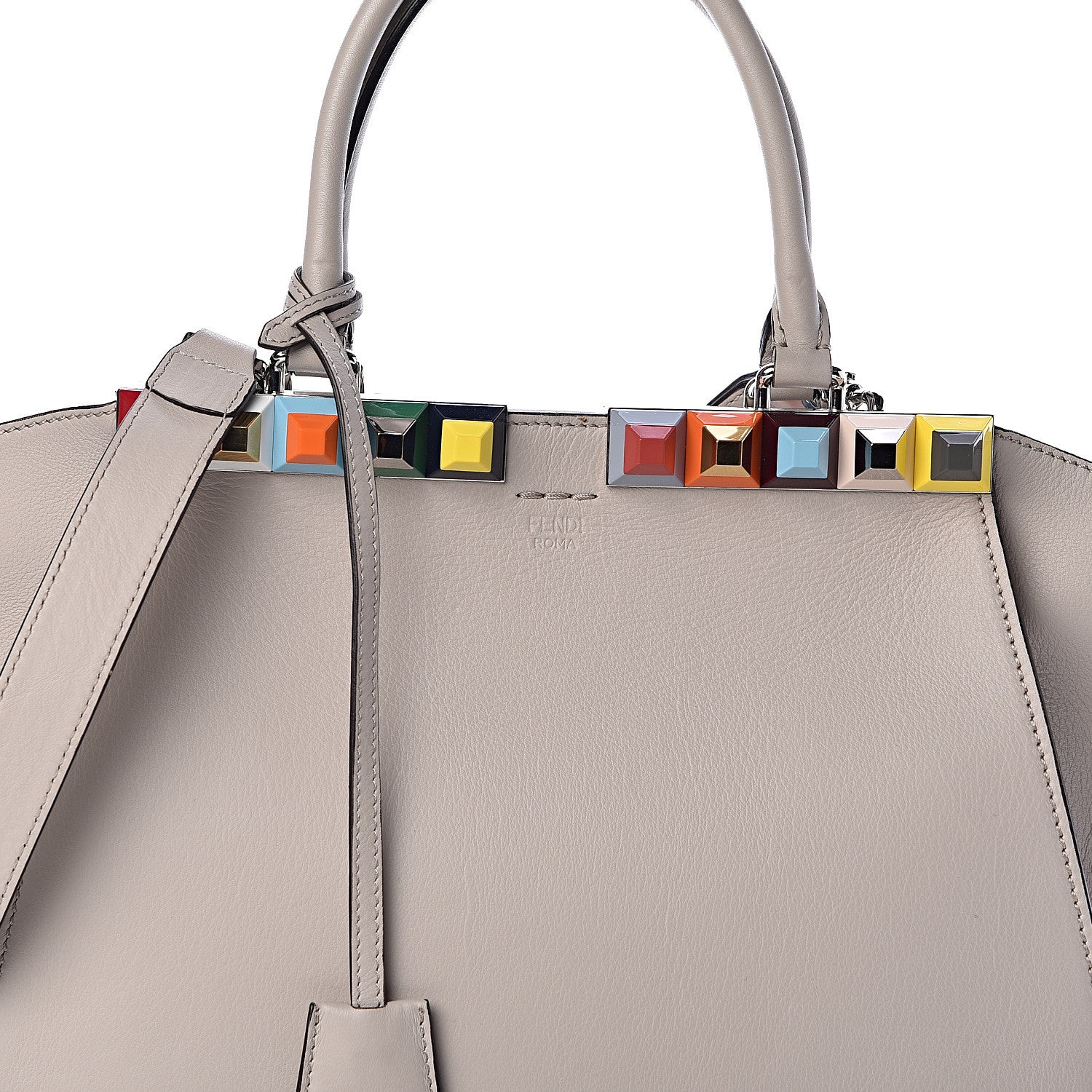 Fendi VItello Dolce Studded Petite 3Jours Tote Grigio Polvere Multicolor 9 of 9