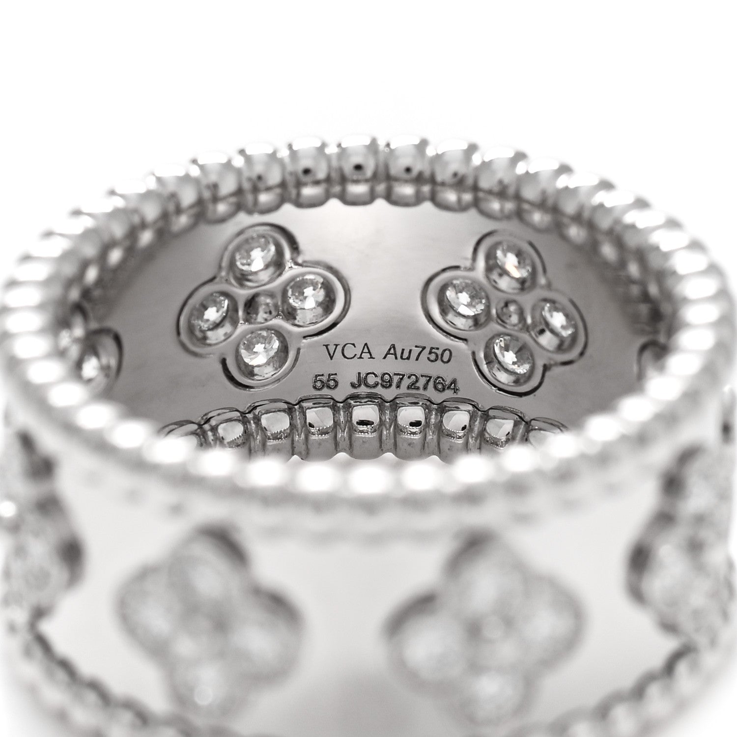 Van Cleef & Arpels 18K White Gold Diamond Medium Perlee Clover Band Ring 55 7.25 4 of 5