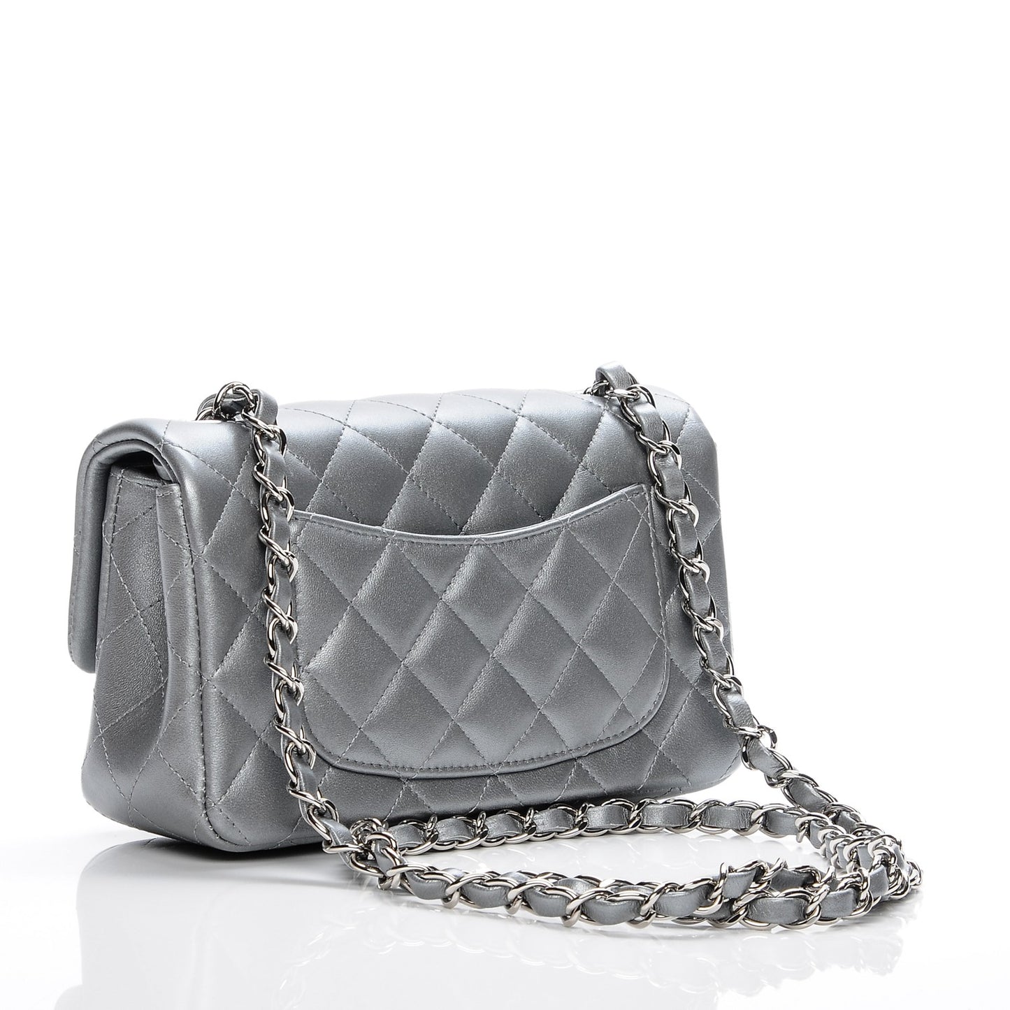 Metallic Lambskin Quilted Mini Rectangular Flap Silver