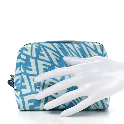 Fendi X SARAH COLEMAN Glazed Canvas Vitello King FF Vertigo Small Trapezoid Beauty Pouch Cyber Blue White 2 of 10