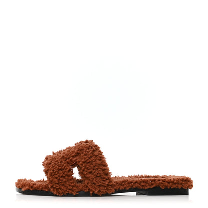 Hermes Woolskin Oran Sandals 38 Cognac 1 of 7