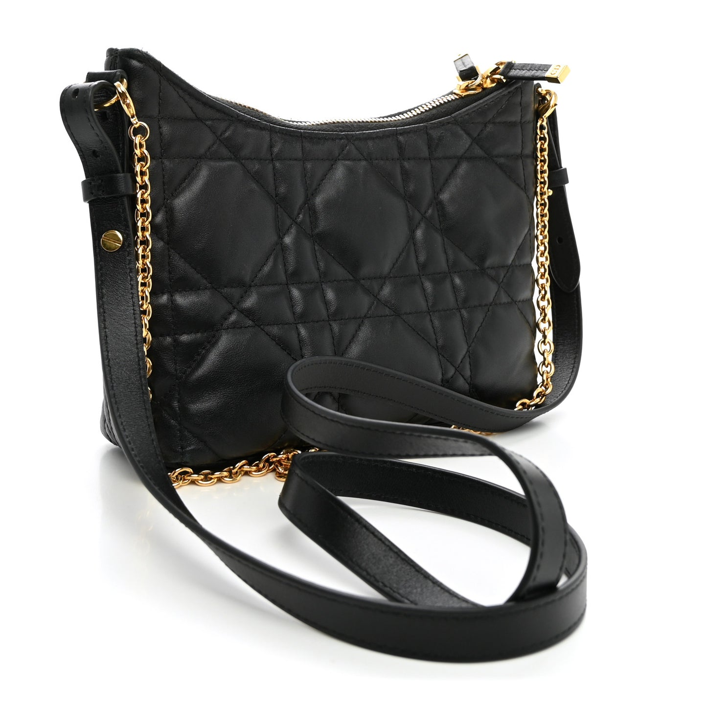 Calfskin Macrocannage Miss Caro Diorling Mini Bag with Chain Black