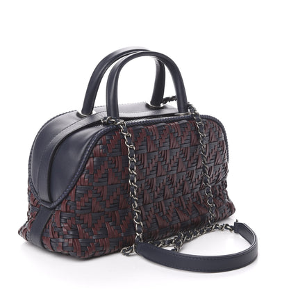 Chanel Calfskin Woven Bowling Bag Navy Blue 4 of 11