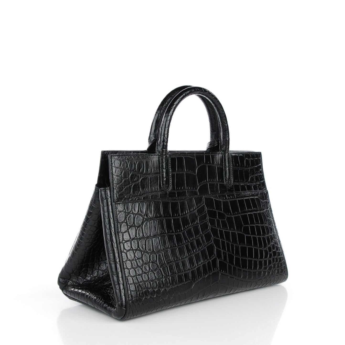 Calfskin Crocodile Embossed Small Cabas Rive Gauche Black