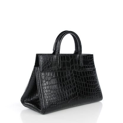 Saint Laurent Calfskin Crocodile Embossed Small Cabas Rive Gauche Black 3 of 7