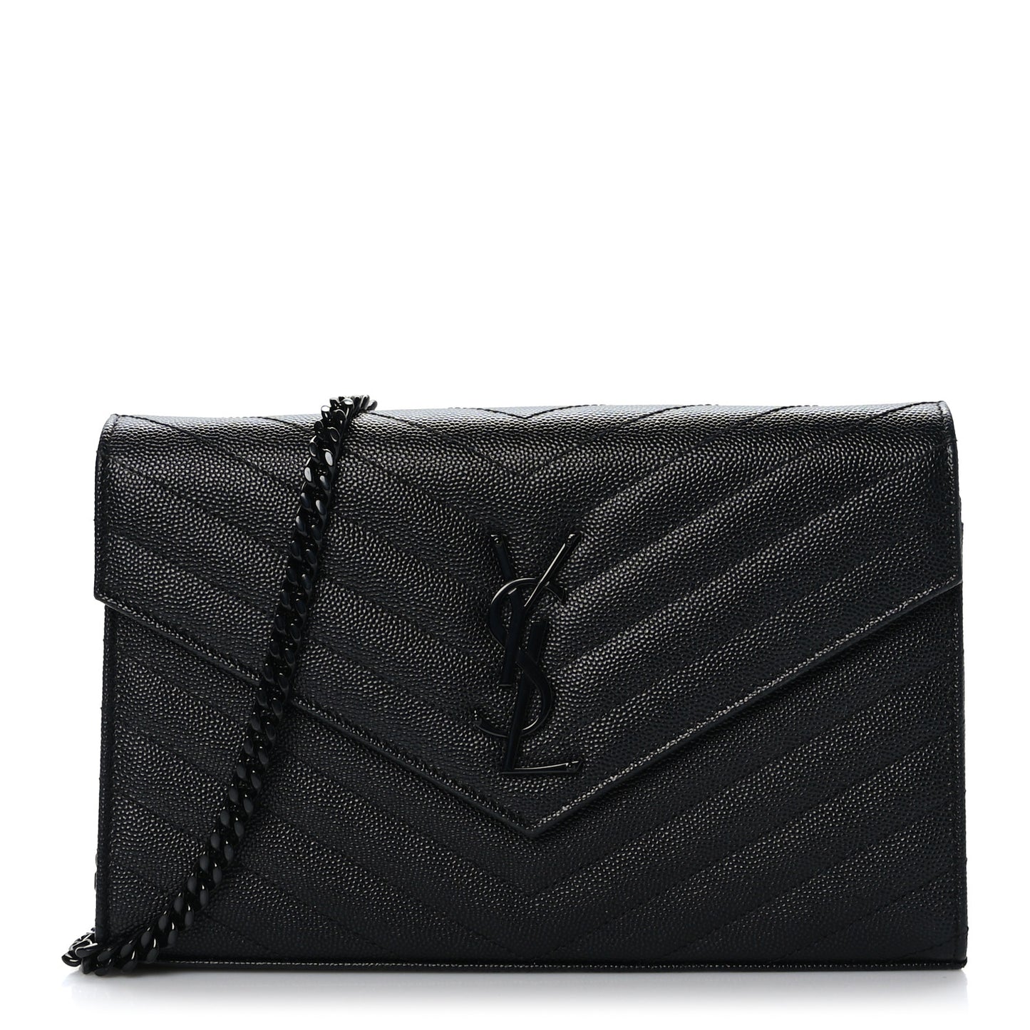 Grain De Poudre Matelasse Chevron Monogram Monochrome Chain Wallet Black