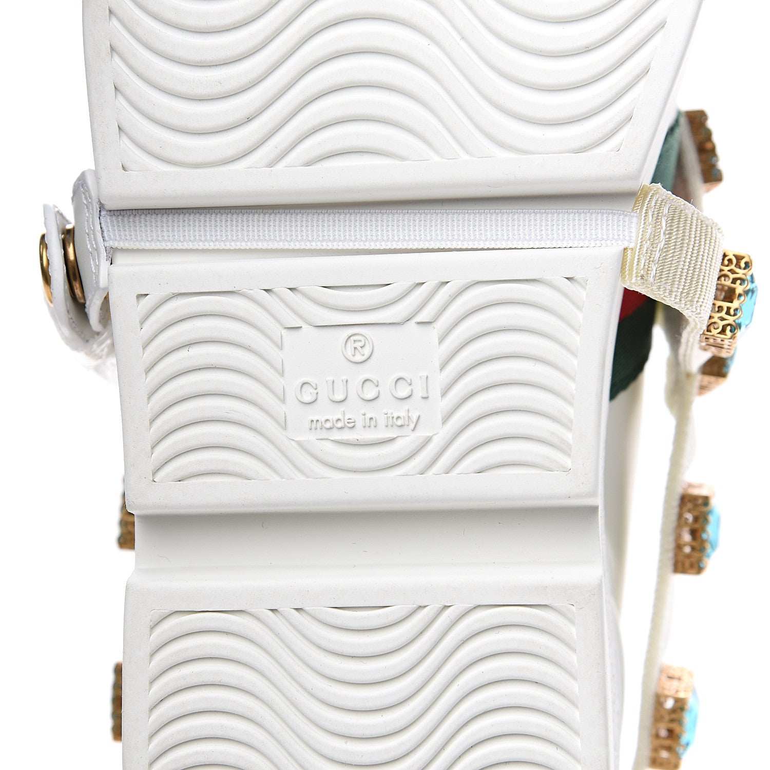 Gucci Calfskin Removable Crystals Bee Embroidered Womens Ace Platform Sneakers 37 White 6 of 8