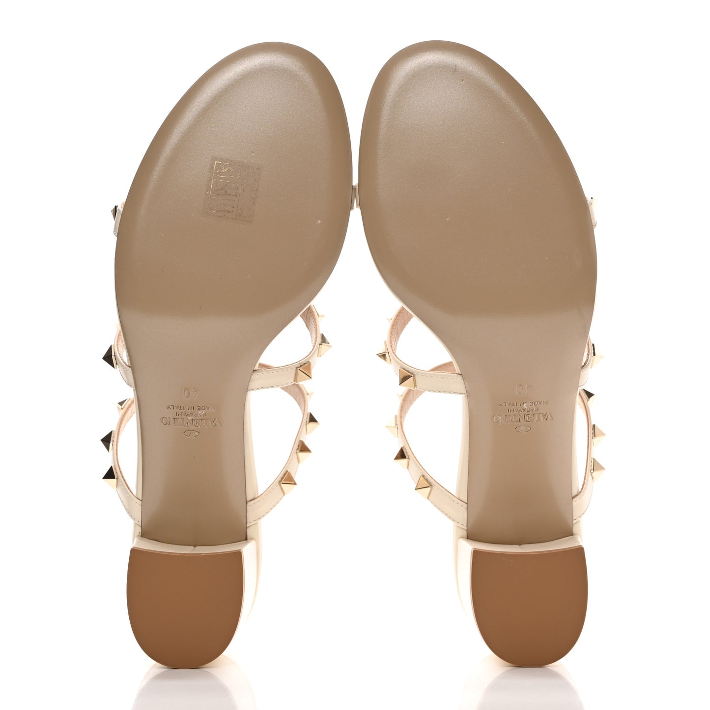 Calfskin Nappa Rockstud 60mm Caged Slide Sandals 40 Light Ivory