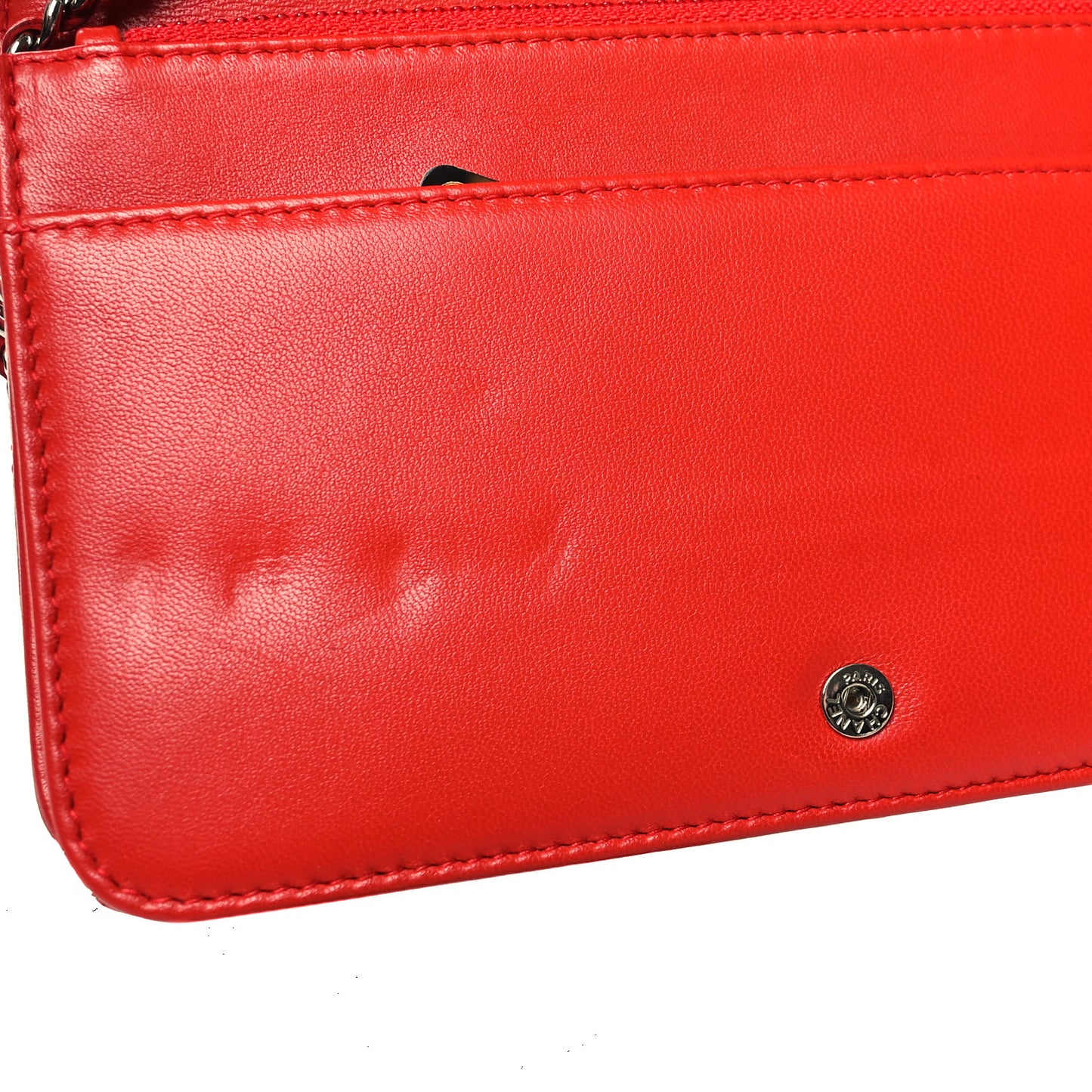 Lambskin Quilted Diamond CC Wallet On Chain WOC Red
