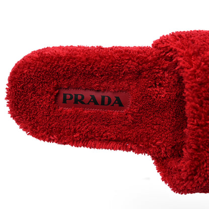 Prada Terry Cloth Logo Lug Sole 20mm Slide Sandals 41 Rosso Black 7 of 7