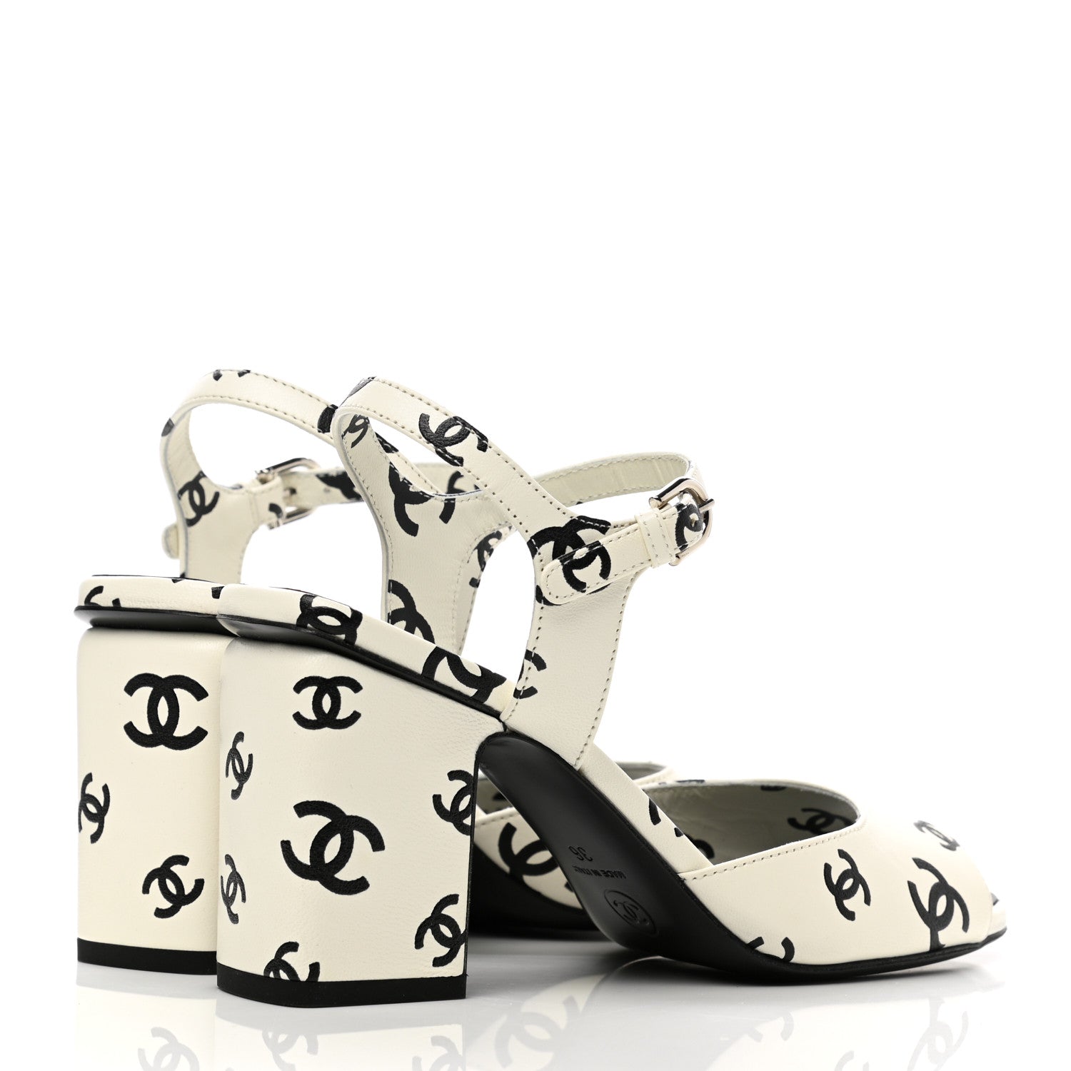 Chanel Printed Lambskin CC Sandals 36 White Black 4 of 10