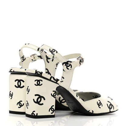 Chanel Printed Lambskin CC Sandals 36 White Black 4 of 10