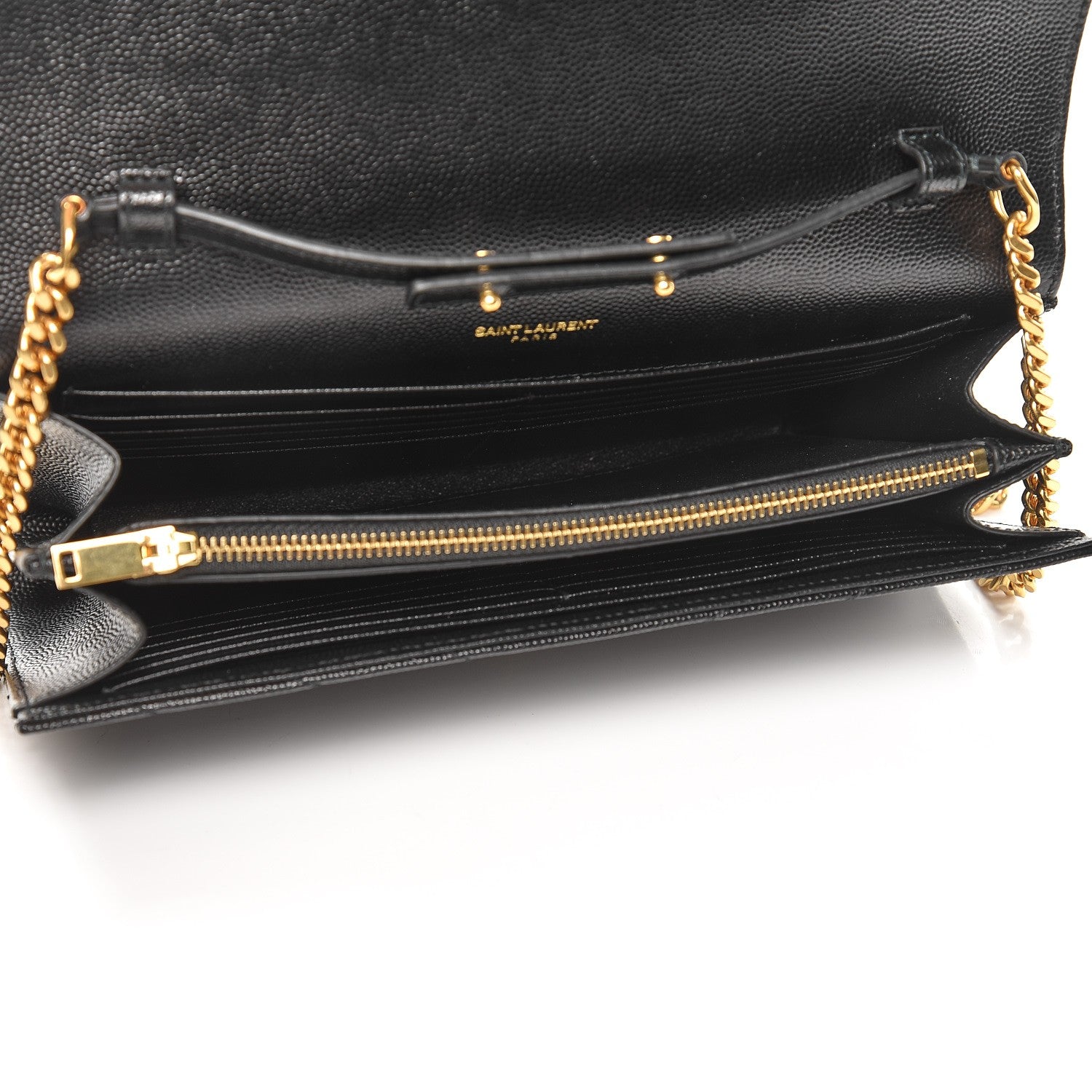 Saint Laurent Grain De Poudre Matelasse Chevron Monogram Chain Wallet Black 5 of 6