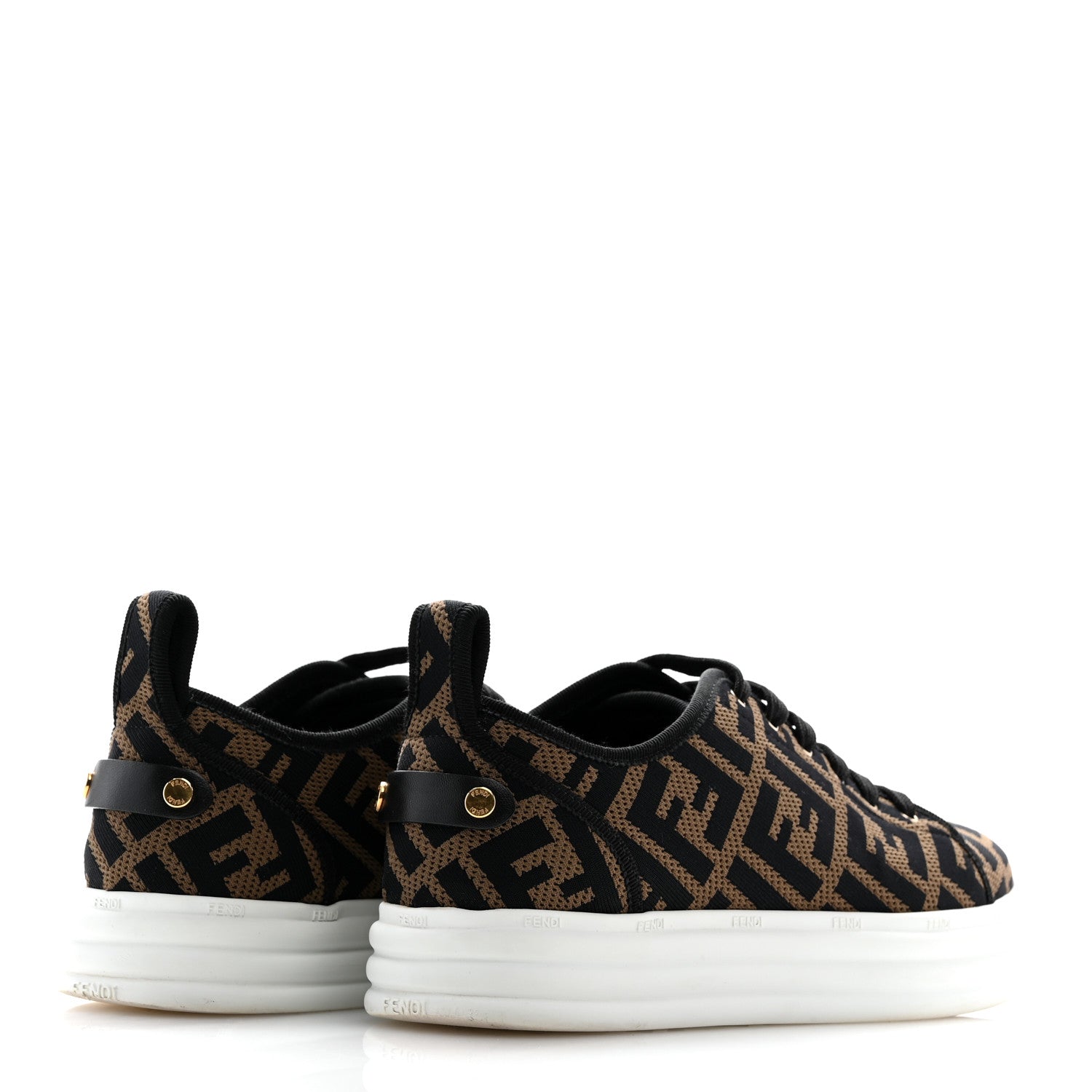Fendi Fabric FF Micro-Perforated Rise Low Top Sneakers 38.5 Tobacco Black 5 of 10