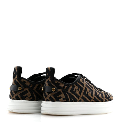 Fendi Fabric FF Micro-Perforated Rise Low Top Sneakers 38.5 Tobacco Black 5 of 10