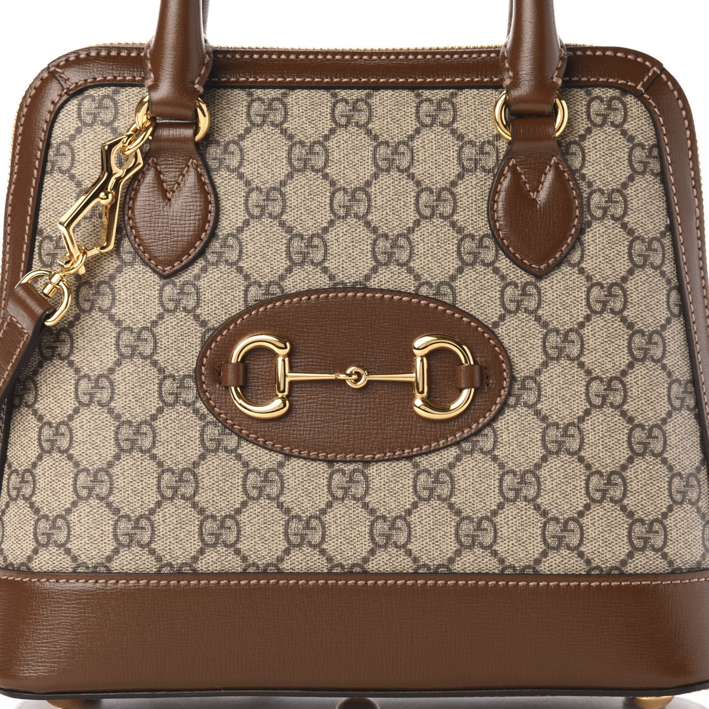 GG Supreme Monogram Azalea Calfskin Small Horsebit 1955 Top Handle Bag Beige Ebony Brown Sugar