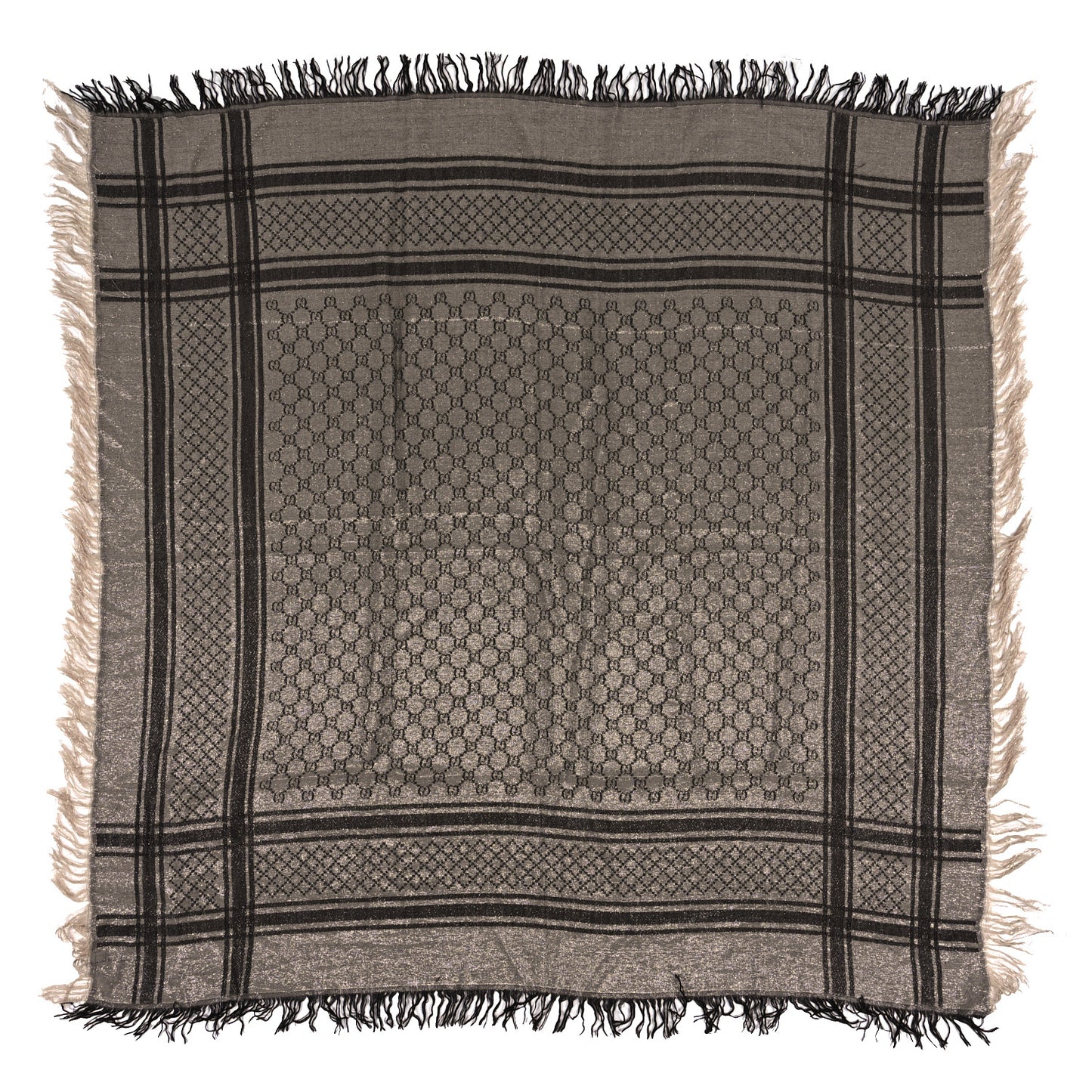 Wool Silk GG Monogram Diamante Plaid Surviee Shawl Beige Dark Brown