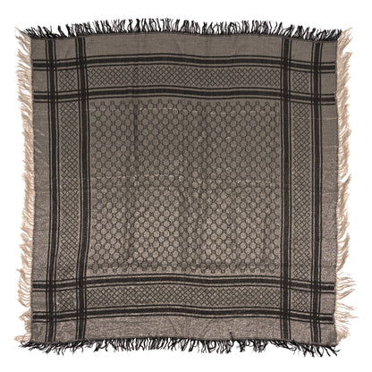Gucci Wool Silk GG Monogram Diamante Plaid Surviee Shawl Beige Dark Brown 1 of 3
