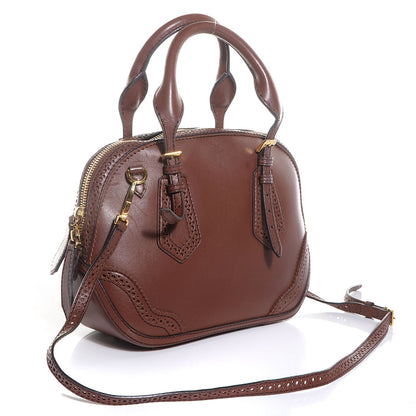 Burberry Lambskin Broguing Small Orchard Bowling Bag Dark Tan 3 of 14