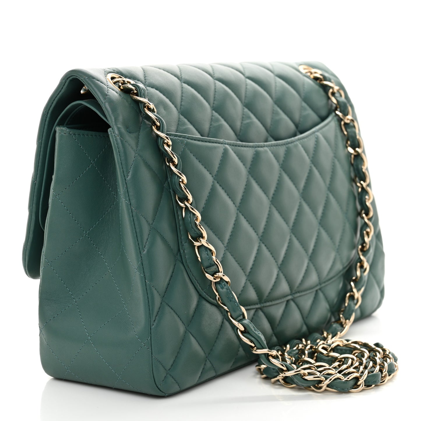 Lambskin Quilted Jumbo Double Flap Green