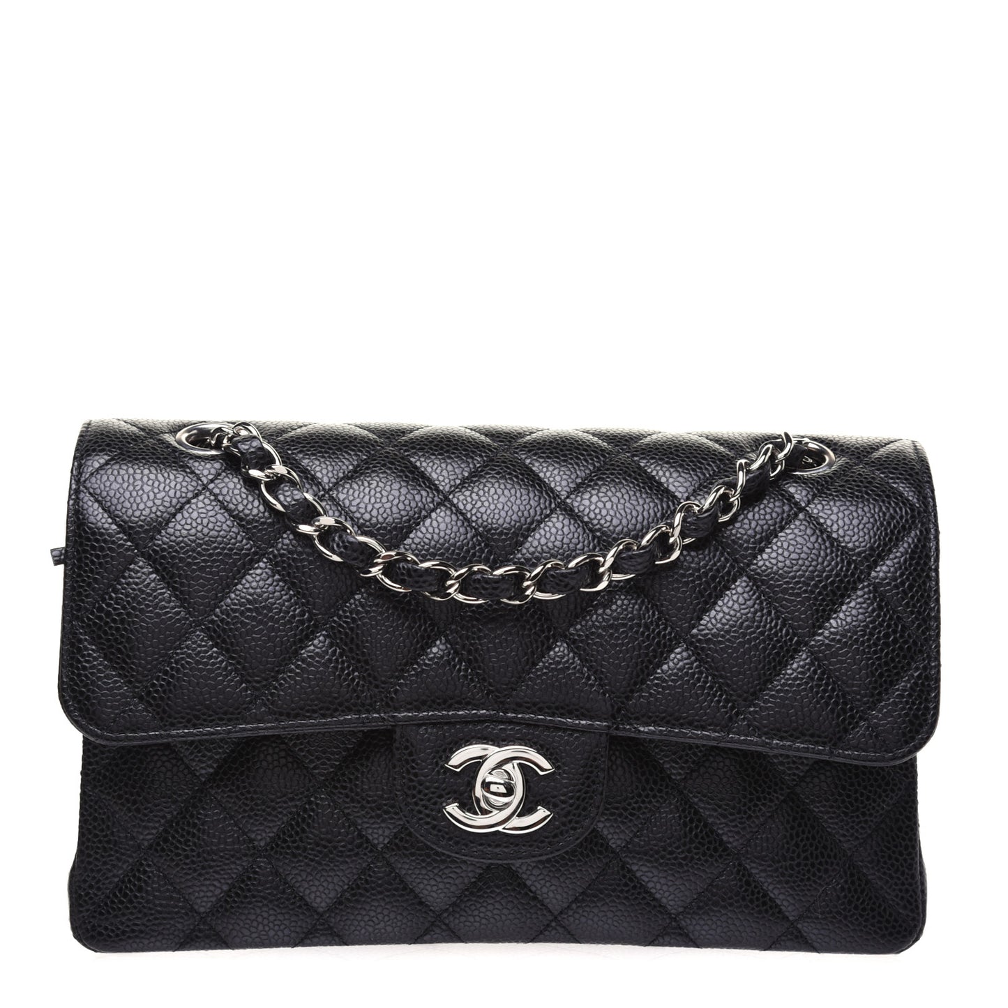 Caviar Quilted Small Double Flap Black