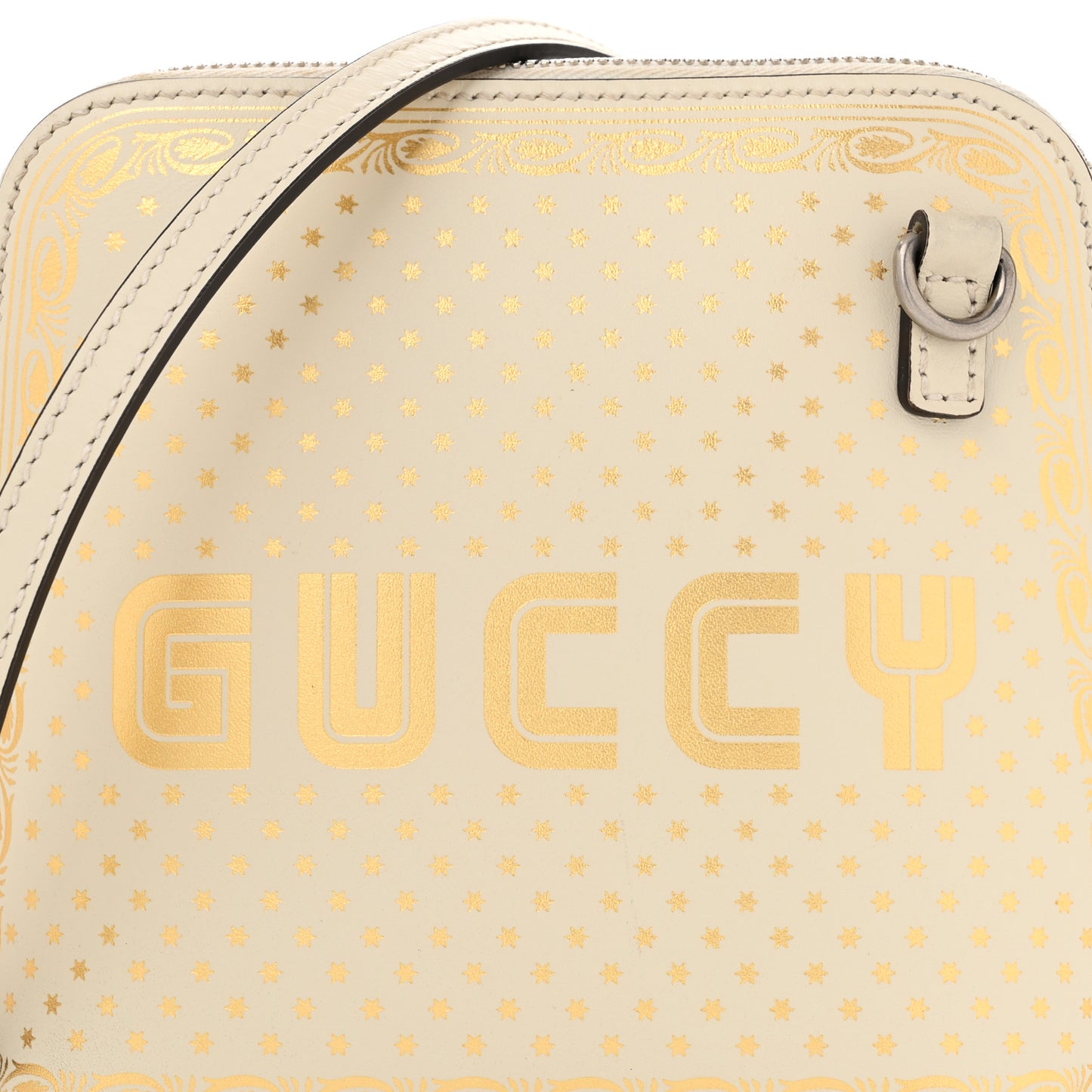 X SEGA Calfskin GUCCY Stars Mini Dome Shoulder Bag Mystic White Gold