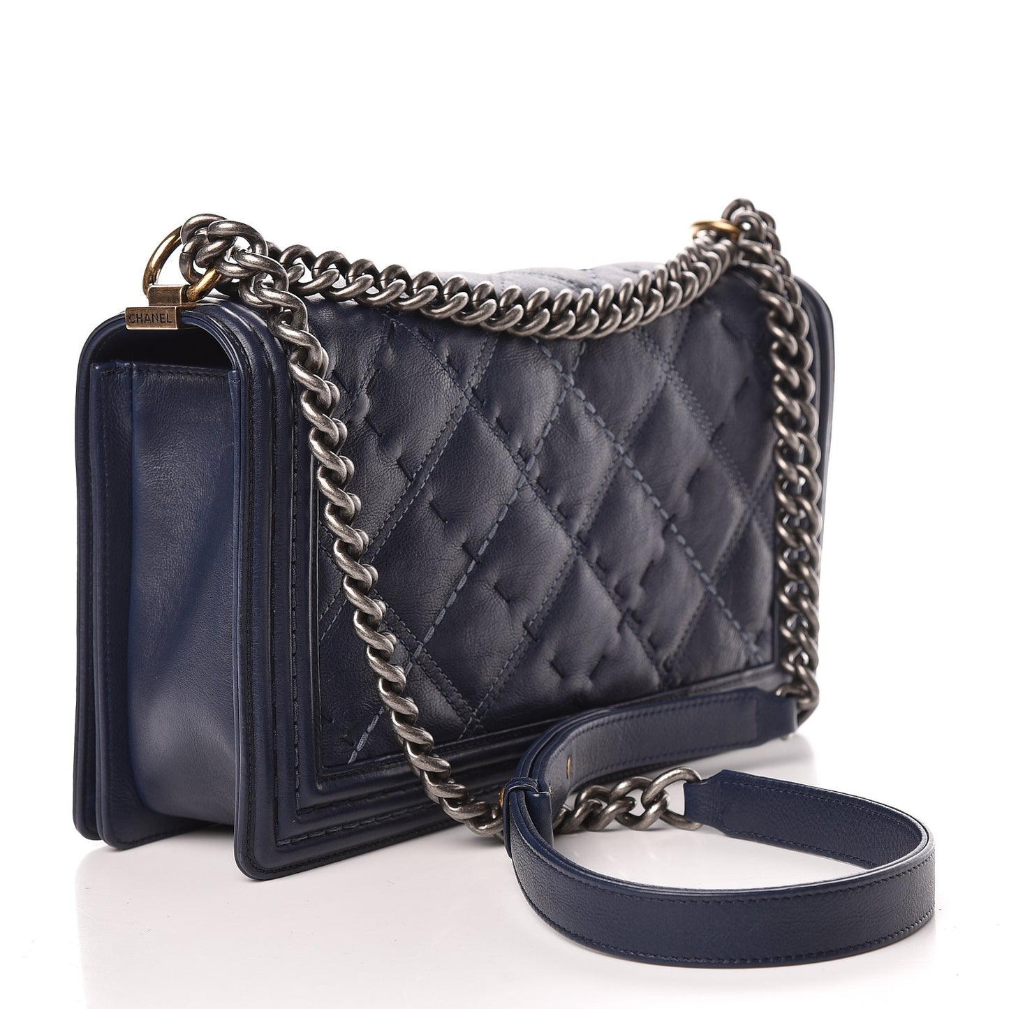 Calfskin Stitched New Medium Boy Flap Navy