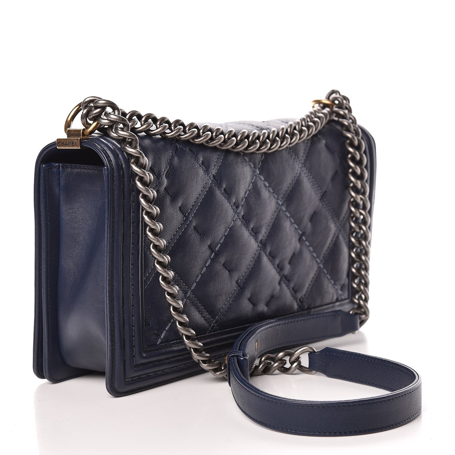 Chanel Calfskin Stitched New Medium Boy Flap Navy 3 of 13