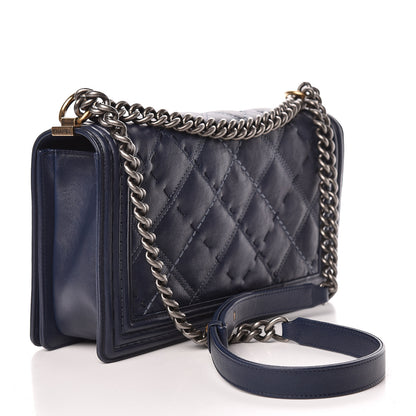 Chanel Calfskin Stitched New Medium Boy Flap Navy 3 of 13
